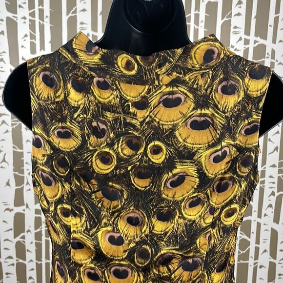 Milly Silk Peacock Feather Print Tie Neck Tank Top Blouse 2 - Picture 8 of 9